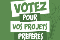 Visuel avec le texte "Votez pour vos projets préférés", sur fond vert.