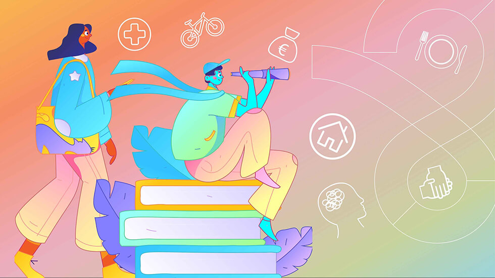 Illustration Des étudiants ambassadeurs et ambassadrices sur le campus